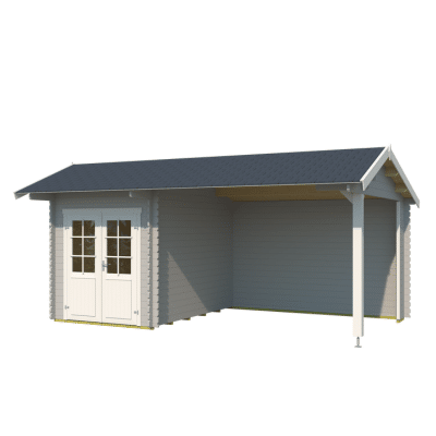 Zahradní domek se sedlovou střechou a přístřeškem