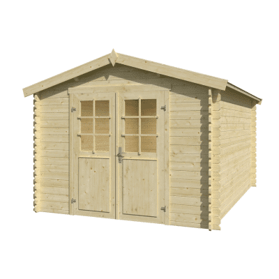 Dřevěný srubový domek se sedlovou střechou
